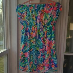 Lilly Pulitzer Neon Floral Strapless Mini Dress - Pink, Green, Blue
